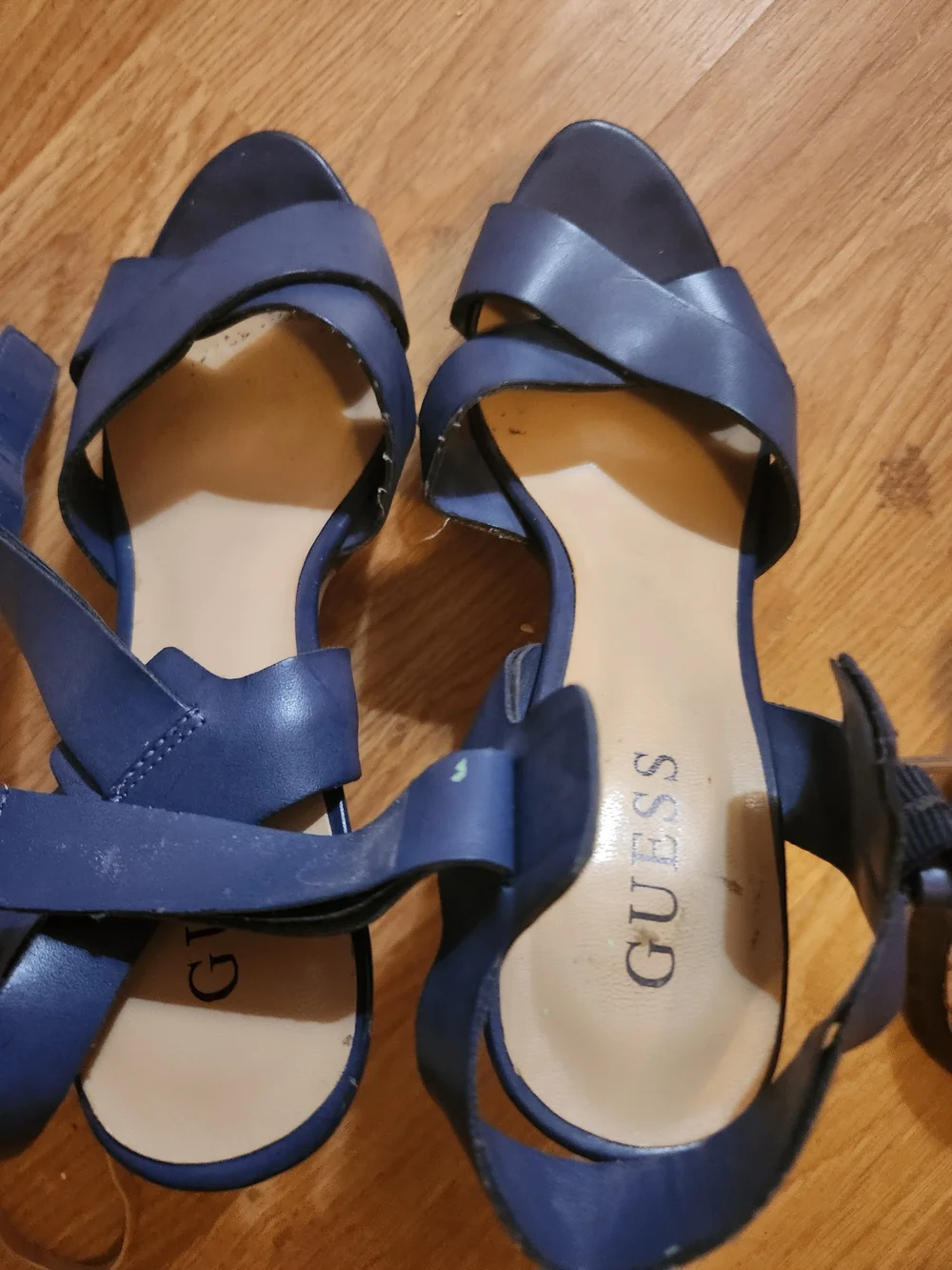 GUESS Navy Cross-Strap Heeled Sandals